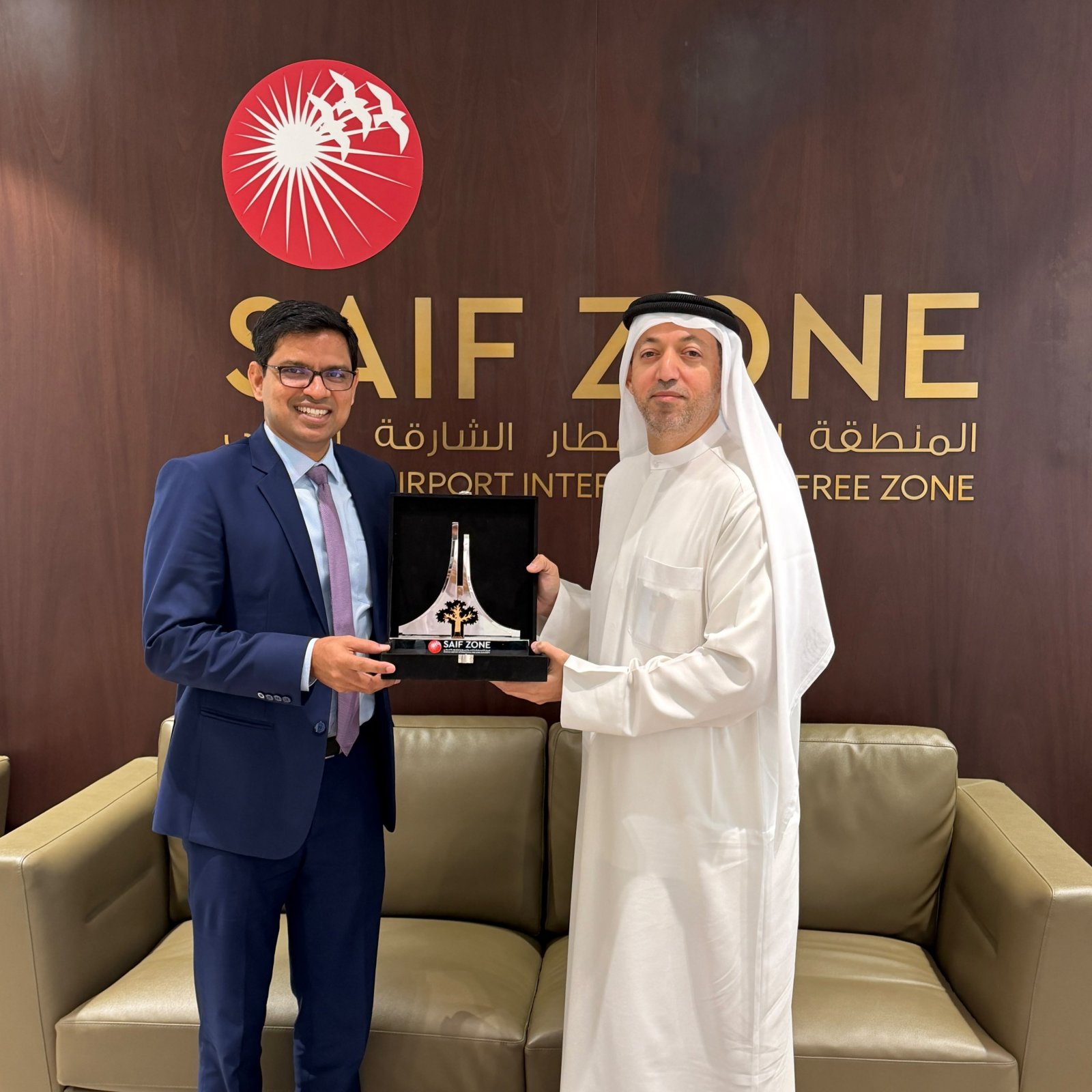 Consul General Dr. E. Vishnu Vardhan Reddy  @cgidubai  met H.E. Saud Al Mazrouei, CEO of Sharjah Airport International Free Zone.