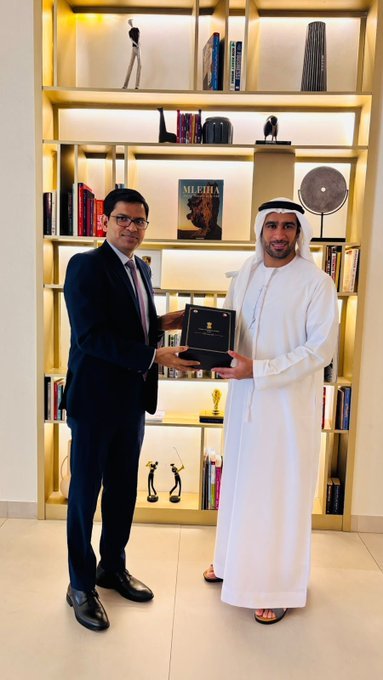 Consul General Dr. E. Vishnu Vardhan Reddy  @cgidubai  met H.E. Mohamed Juma Al Musharrkh, CEO, Invest in Sharjah (Sharjah FDI Office), Sharjah Investment & Development Authority  @_Shurooq .
