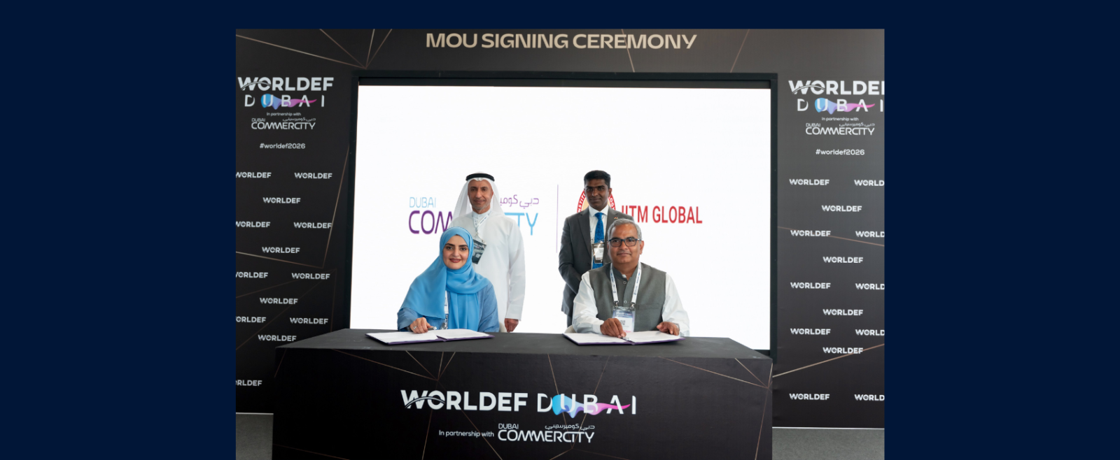 H.E. Dr. Mohammed Al Zarooni, Executive Chairman of Dubai Integrated Economic Zones Authority (DIEZ) along with Consul General Shri Satish Sivan witnessed the signing of MoU between Dubai CommerCity and IIT Madras.