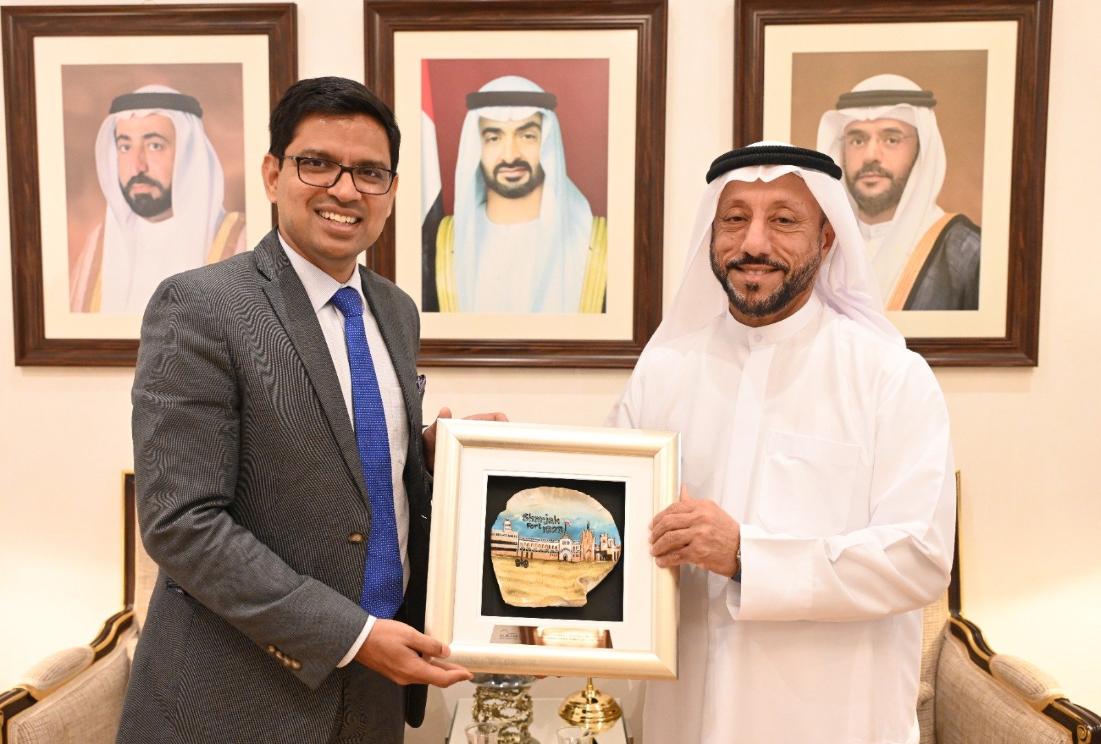 Dr. E. Vishnu Vardhan Reddy, Consul General  @cgidubai , met H.E. Abdallah Sultan Al Owais, Chairman, Sharjah Chamber of Commerce & Industry