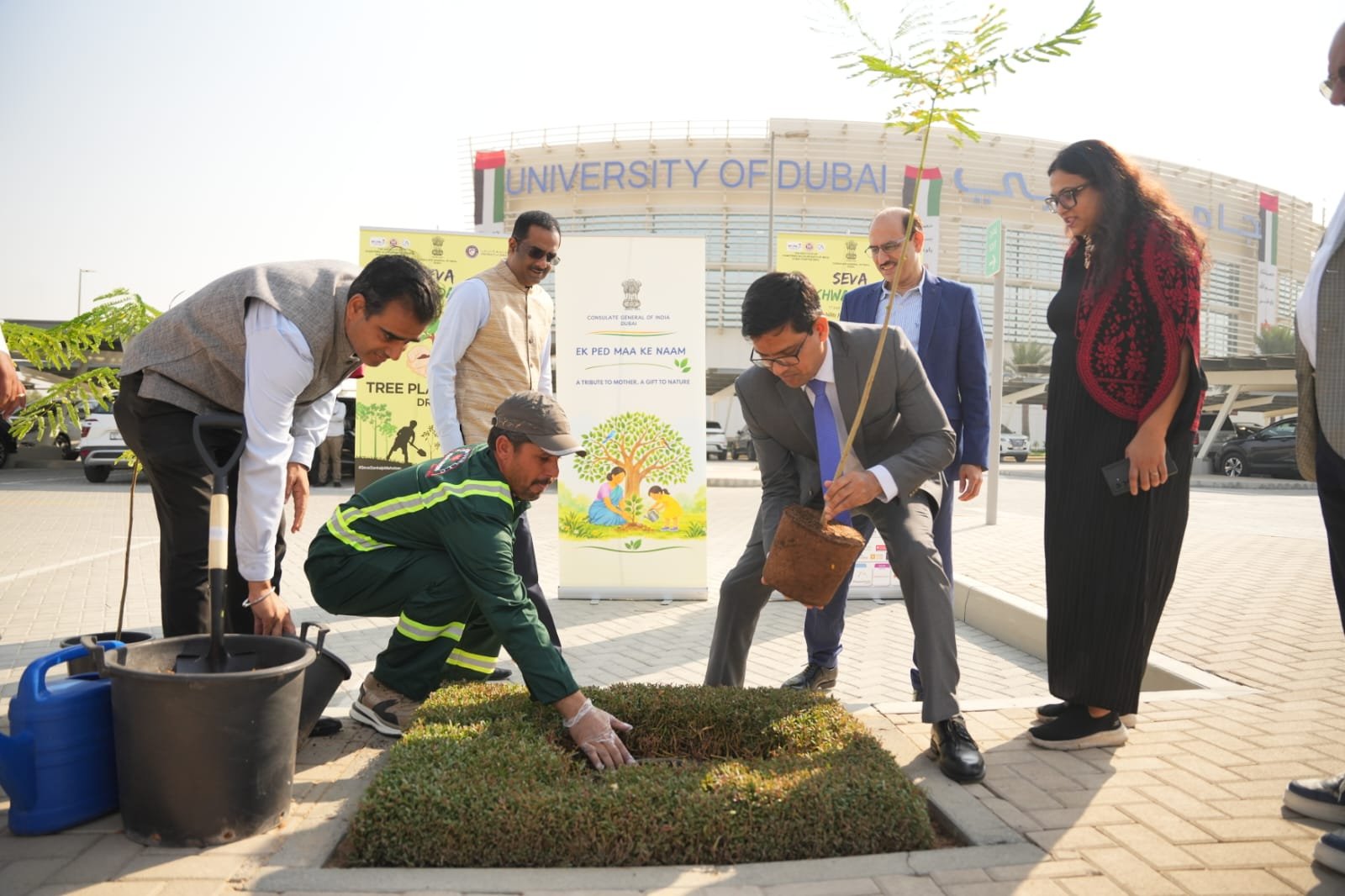 As part of the ongoing #SevaPakhwada, Dr. E. Vishnu Vardhan Reddy, Consul General of India, Dubai, participated in tree plantation drives
