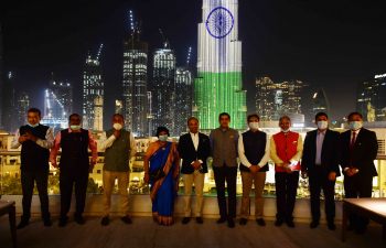 Burj Khalifa illuminated with tricolor on the occasion of 74th Independence Day
