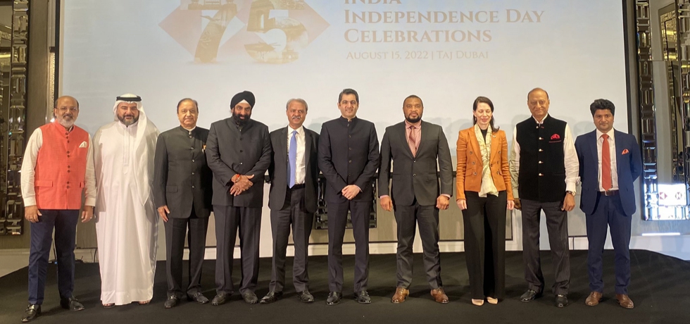 :   CG Dr. Aman Puri joined members of IBPC Dubai along with special guests Mr. Omar Alkhan, Director, Dubai Chamber,  H.E. Consul General of USA, H.E. Consul General of Zambia in Dubai, & Mr. Hitendra Dave, CEO HSBC India for 76th Independence Day celebrations. Aug 15, 2022