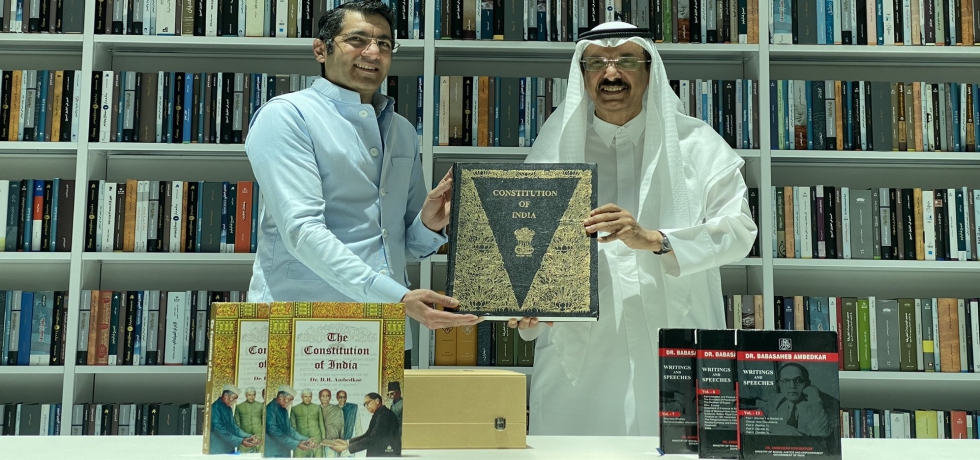 CG Dr. Aman Puri donated books authored by Dr. B.R. Ambedkar to H.E. Mohammed Al Murr, Chairman, Mohammed bin Rashid Library.  May 9, 2023